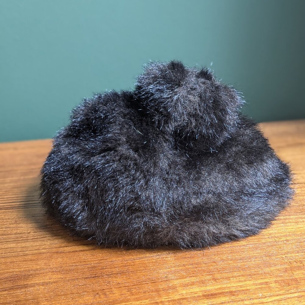 vintage 90s does 60s faux mink fur brown hat round w ball on top beret